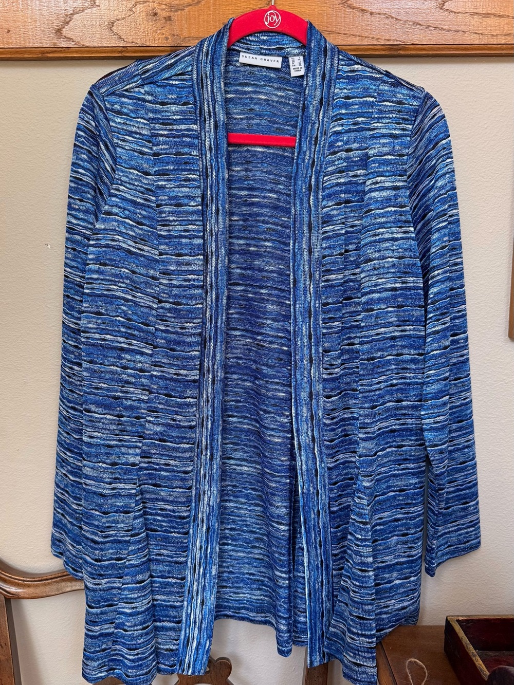 Susan Graver Blue/Black Multi-Tone Open-Front Cardigan size Large